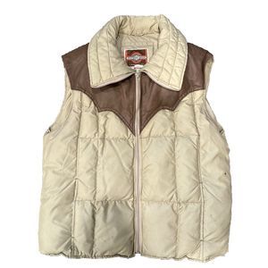 Pioneer Wear Down Puffer Full Zip Vest - Leather - Brown/Beige - Men's Size L